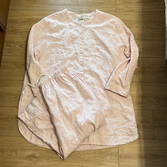 Flax pink and white striped linen pajama set
